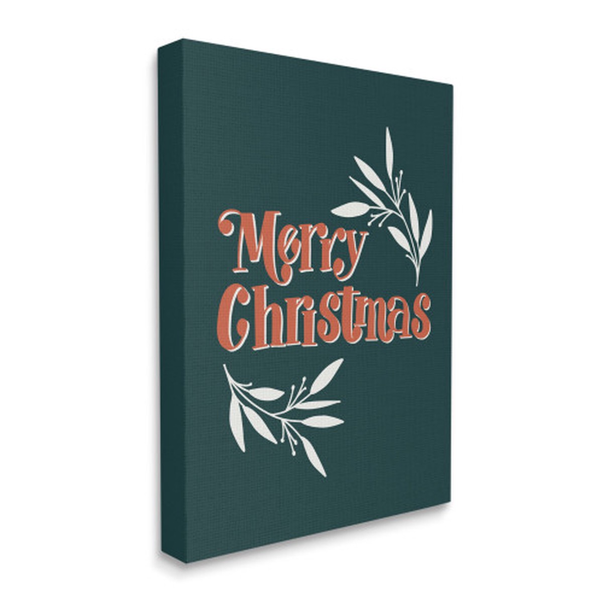 Green and Orange Merry Christmas Typography Plant Outline Rectangular Canvas Wall Art 30" x 40"