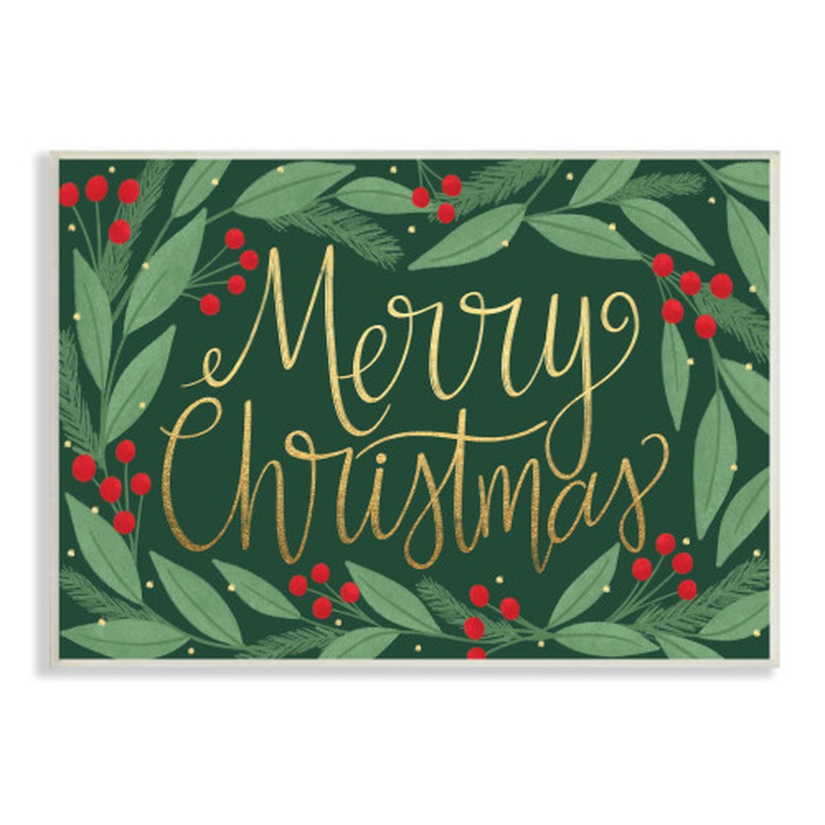 Green and Red Merry Christmas Festive Chic Rectangular Wall Plaque Art 15" x 10"