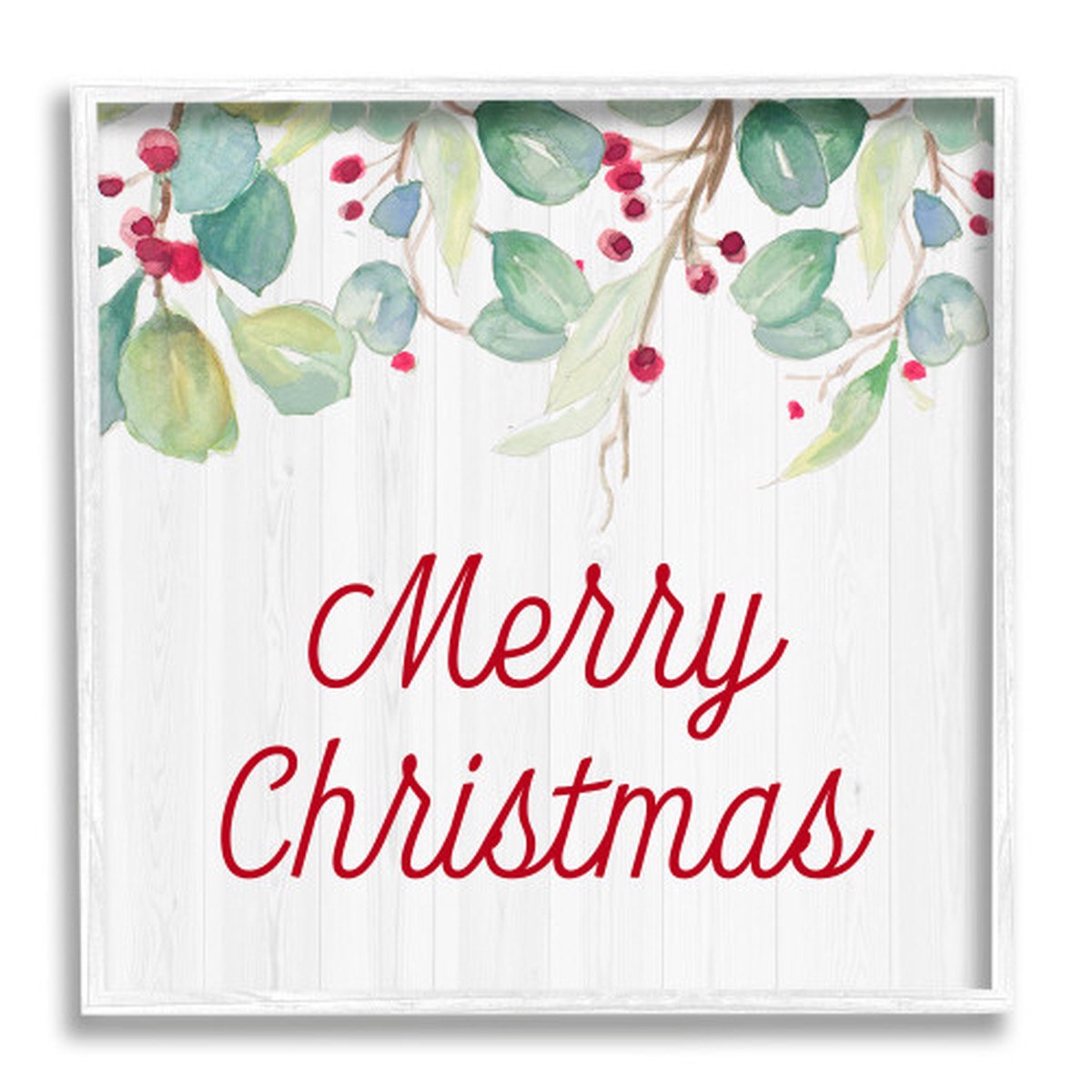 Green and White "Merry Christmas" Falling Holly Vines Framed Wall Art 17" x 17"