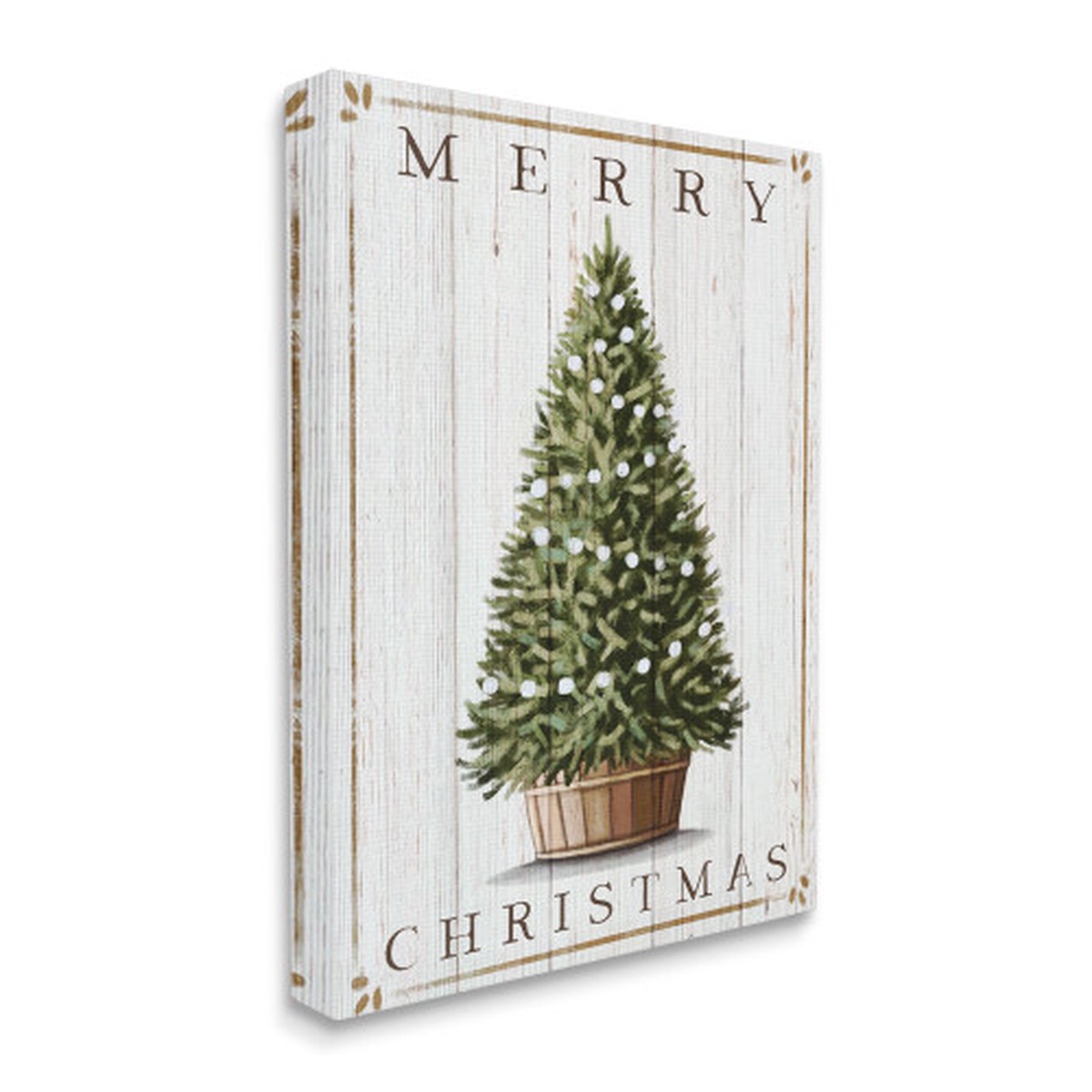 Green and White Merry Christmas Stretched Canvas Wall Art Decor 30" x 24"