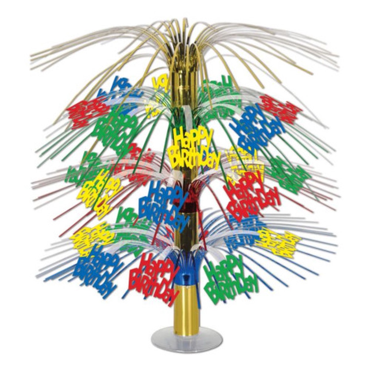 Metallic "Happy Birthday" Cascading Party Centerpieces - 18" - Multicolor - Pack of 6