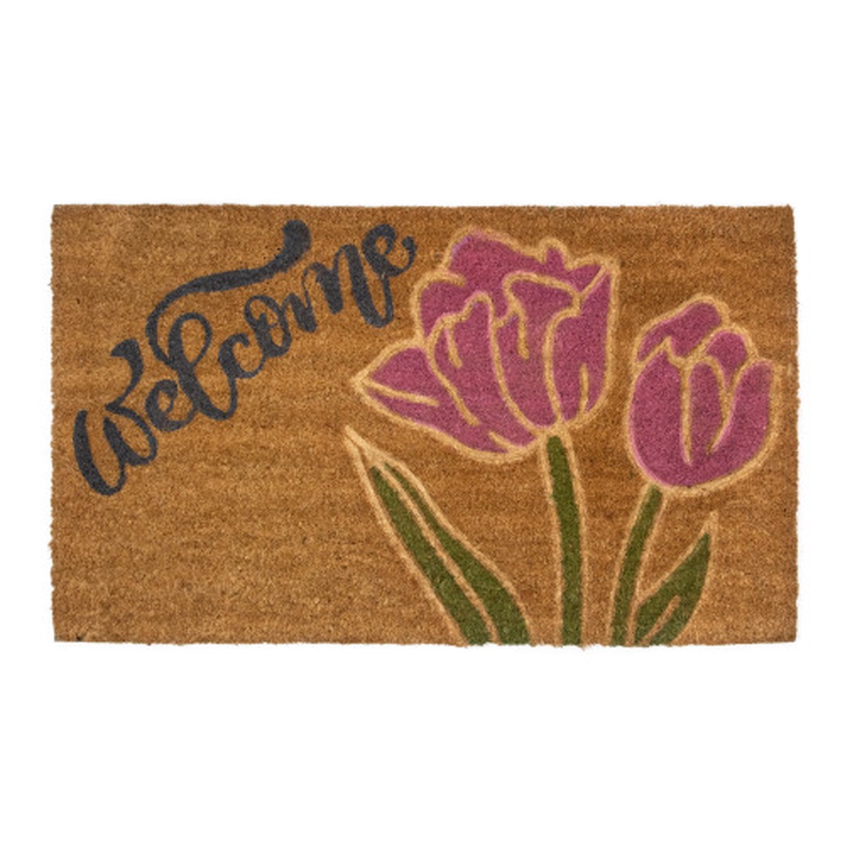 Natural Coir Floral Rectangular "Welcome" Doormat 18" x 30"