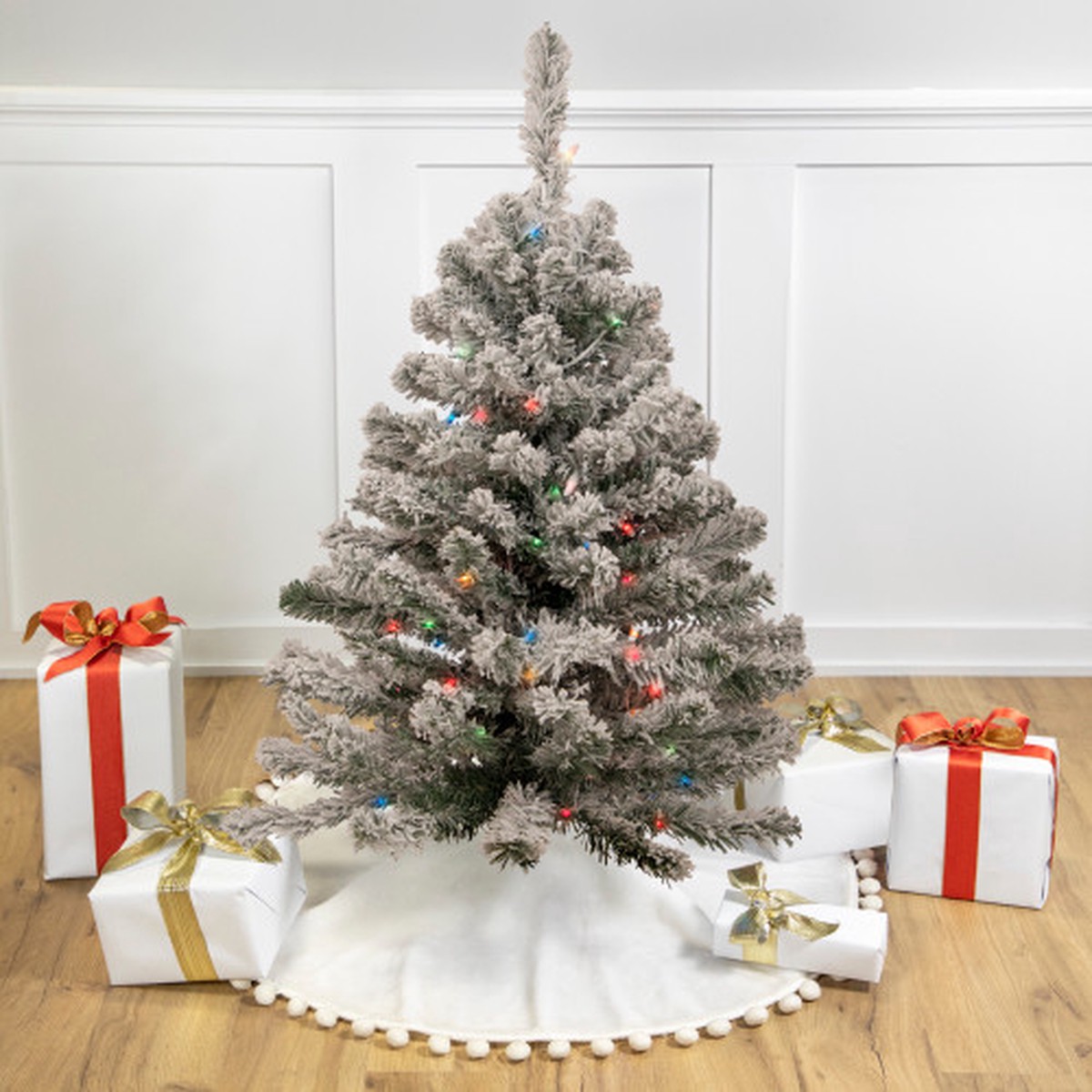 Pre-Lit Medium Heavily Flocked Madison Pine Artificial Christmas Tree - 3' - Multi Lights