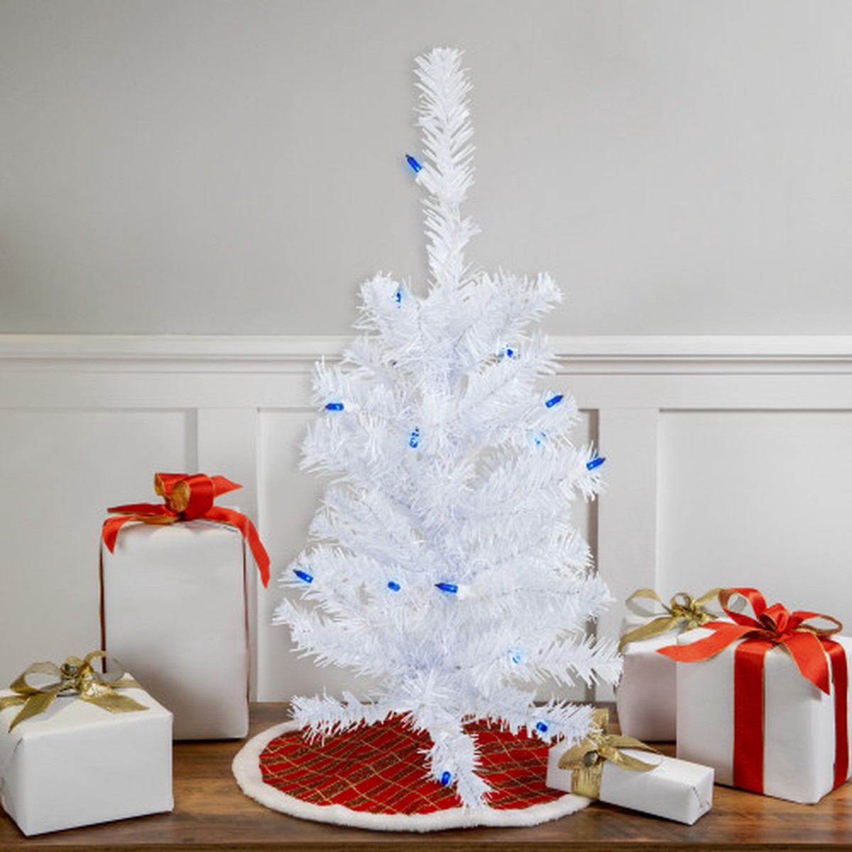 Pre-Lit Slim Woodbury White Pine Artificial Christmas Tree - 2' - Blue Lights