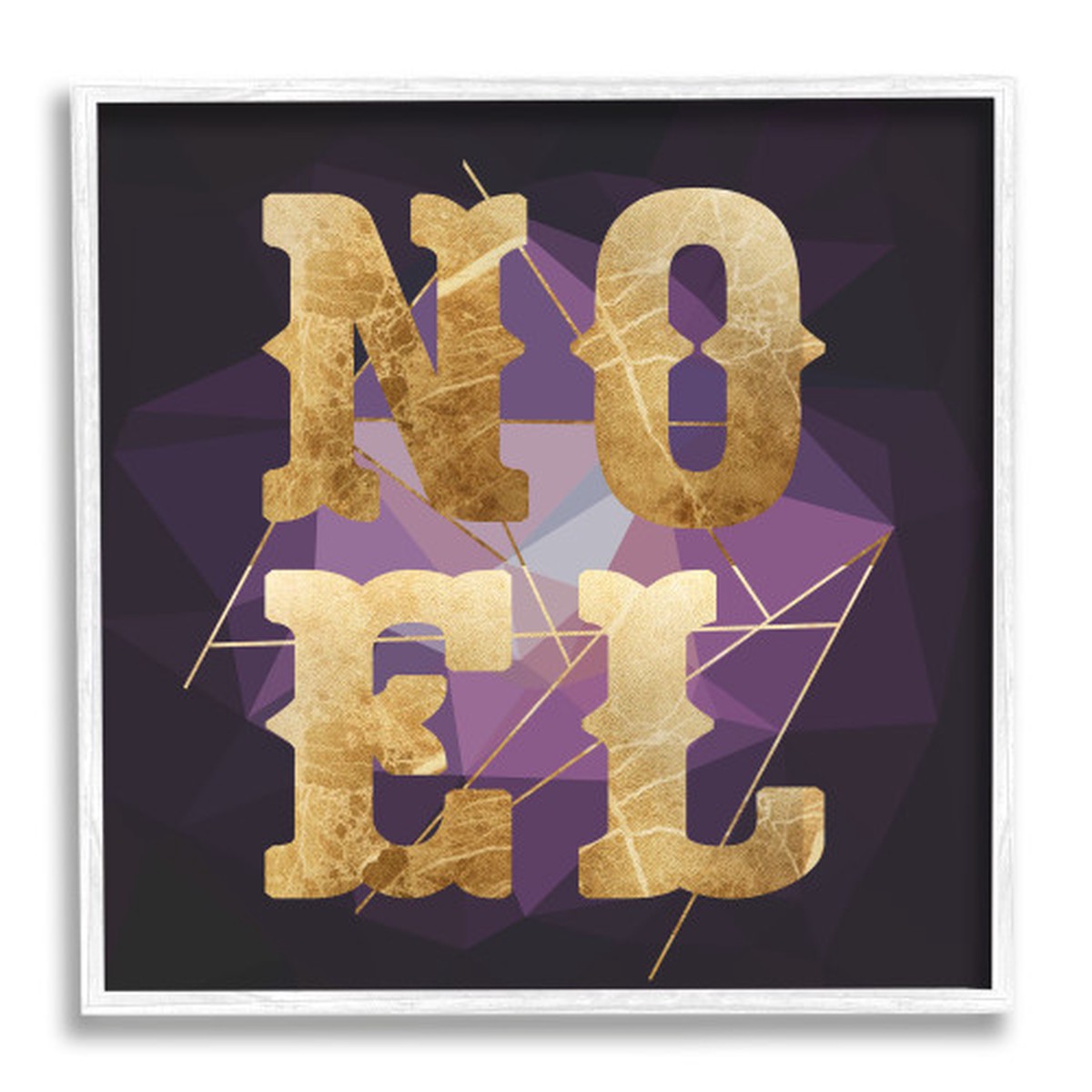 Purple and White "Noel" Geometric Framed Giclee Texturized Christmas Wall Art 24" x 24"