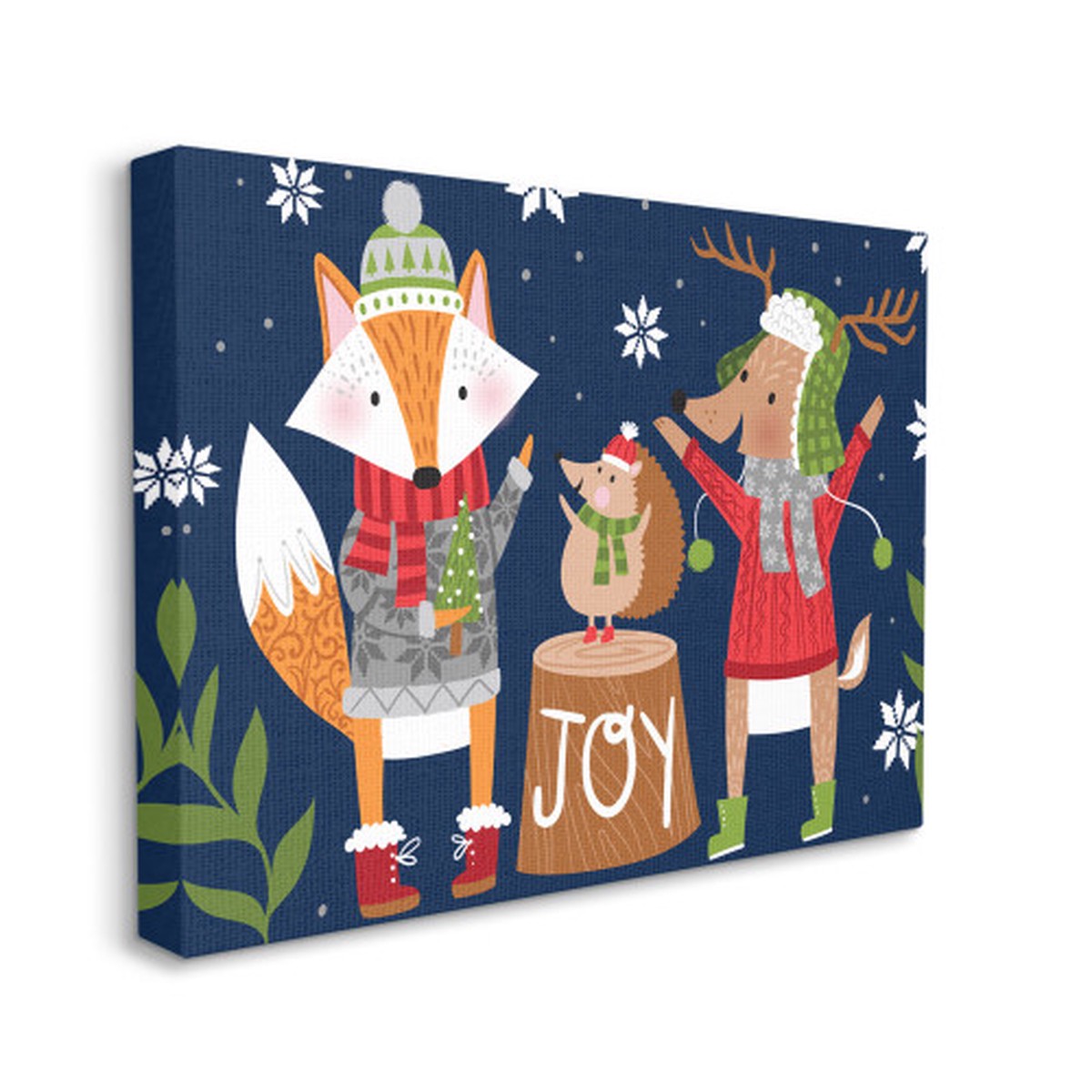 Red and Blue Snowy Winter Woodland Animals Christmas Rectangular Canvas Wall Art Decor 20" x 16"