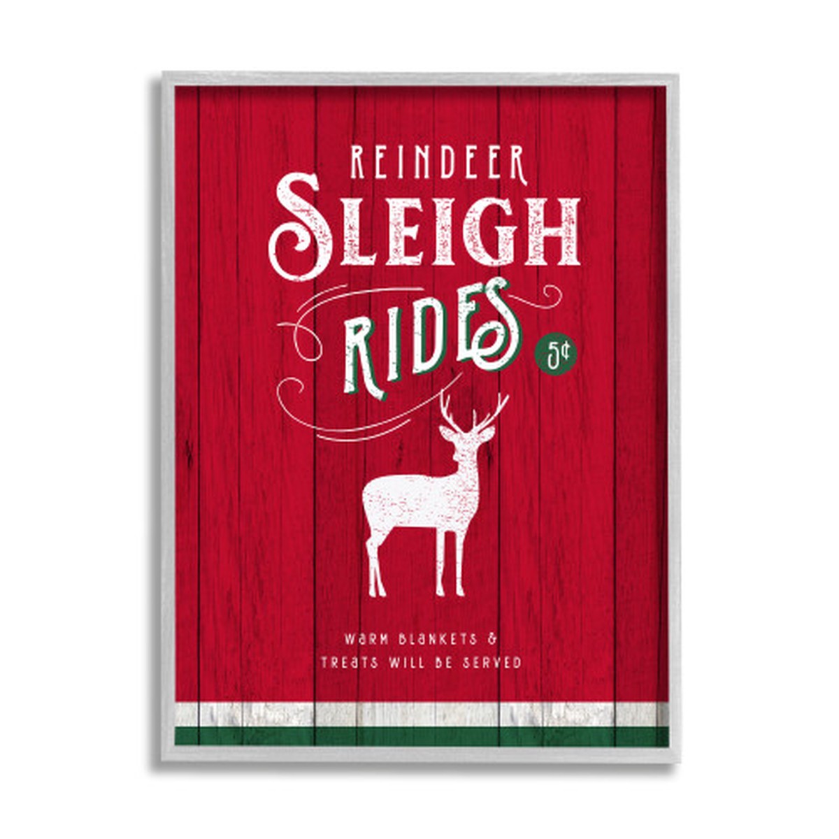 Red and Gray "Reindeer Sleigh Rides" Framed Christmas Wall Art 20" x 16"