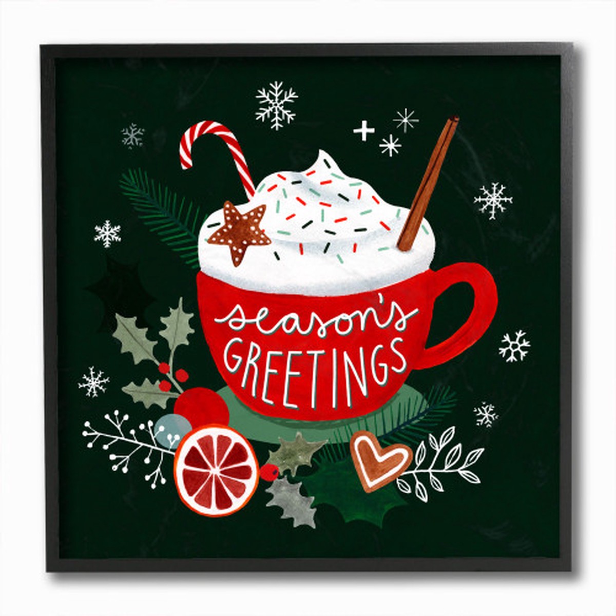 Red and Green Christmas Holiday Mug Square Framed Wall Art 12" x 12"