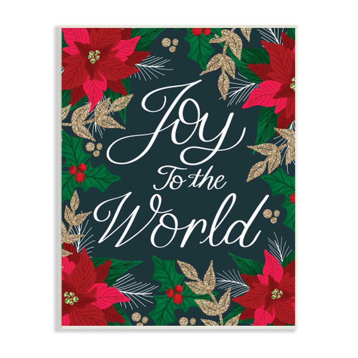 Red and Green Festive Poinsettia Florals Oversized Wall Plaque Art 19" x 13"