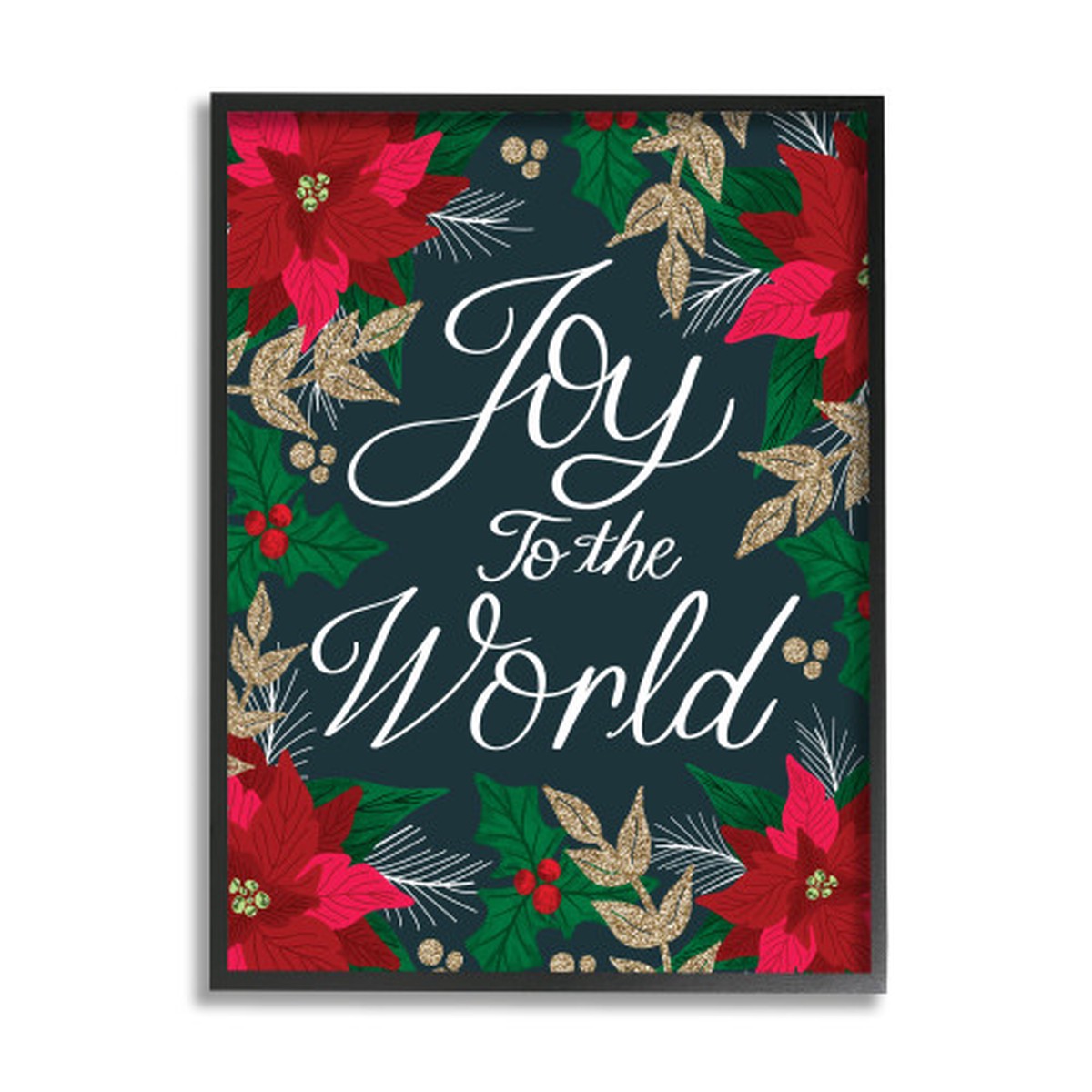 Red and Green Festive Poinsettia Florals XXL Black Framed Wall Art 30" x 24"