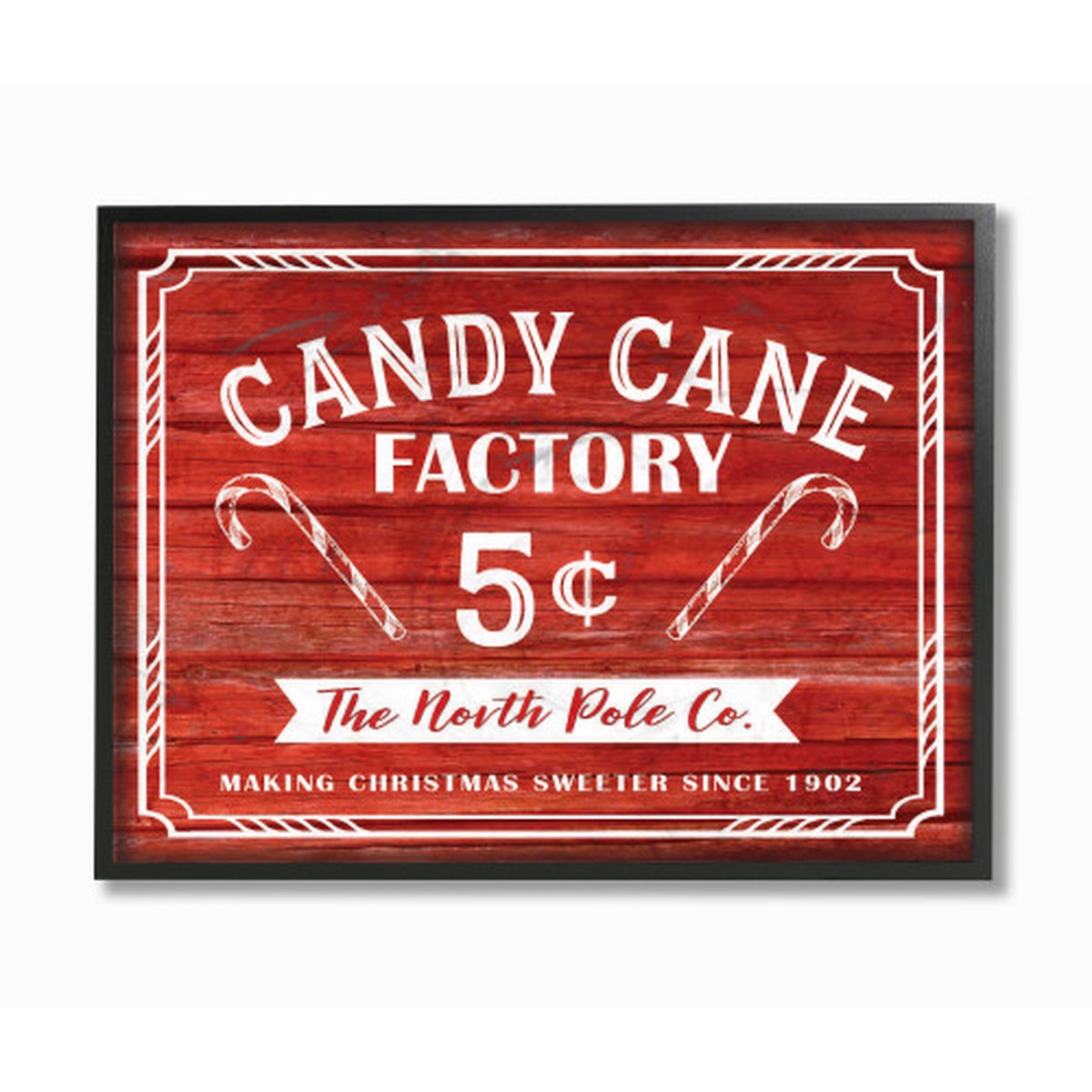Red and White "Candy Cane" Christmas Oversized Framed Giclee Texturized Art 20" x 16"