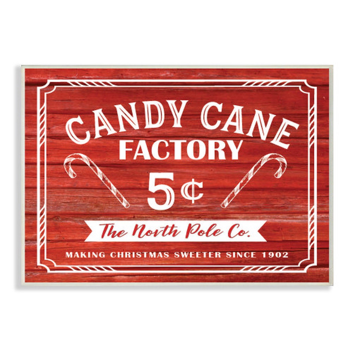 Red and White "Candy Cane Factory" Christmas Oversized Wall Plaque Art 19" x 13"