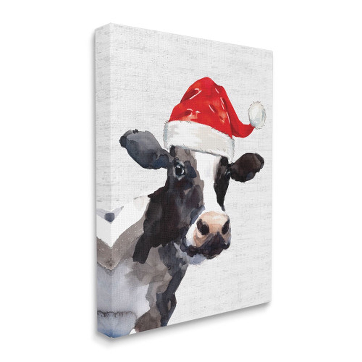Red and White Country Farm Cow Santa Claus Hat Stretched Christmas Wall Art 30" x 24"