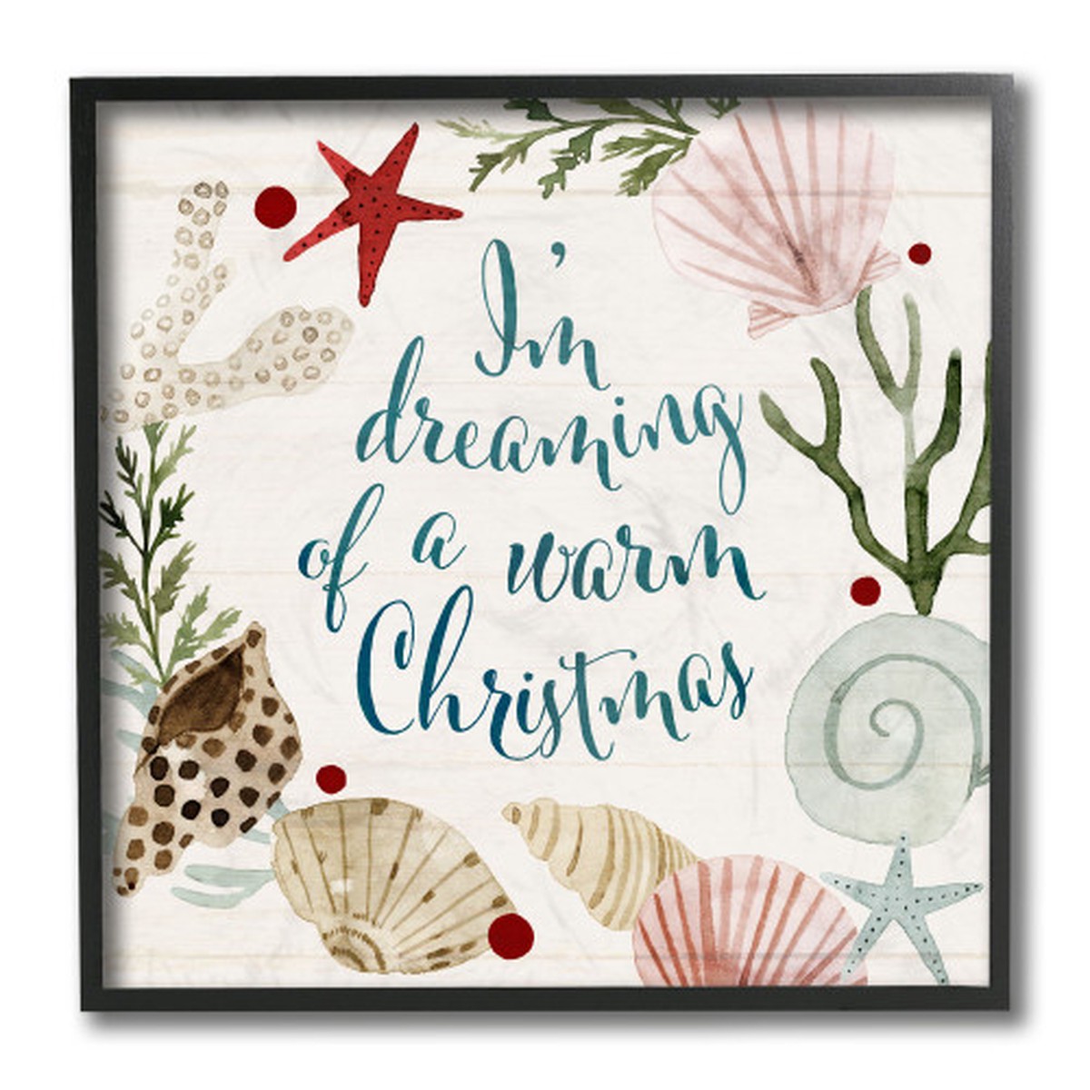 White and Black Dreaming of Warm Nautical Beach Square Christmas Wall Plaque Art 12"