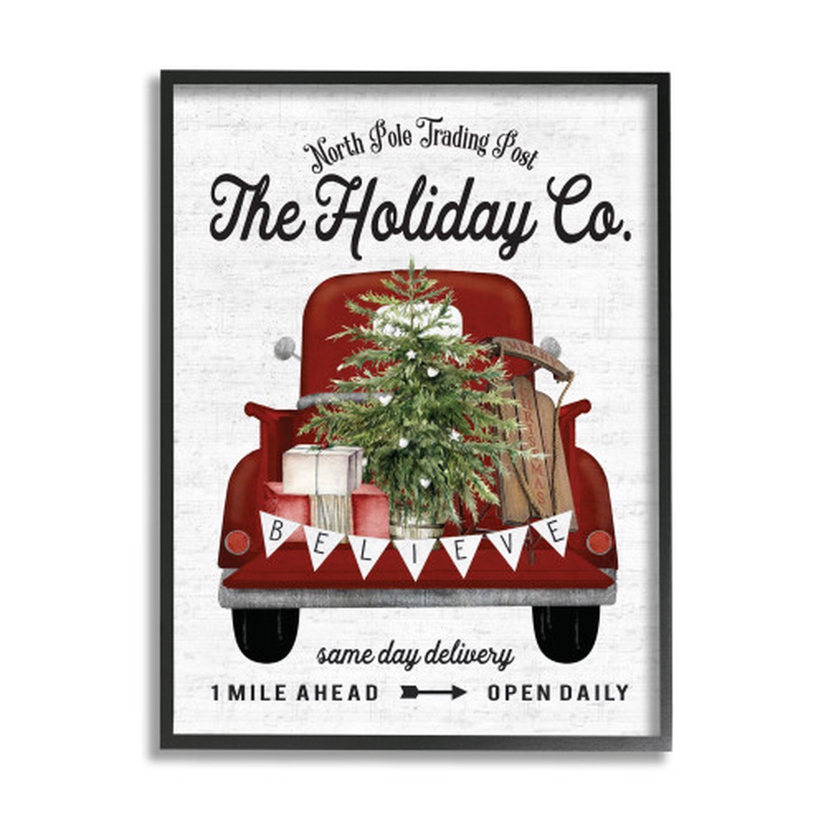 White and Black Holiday Truck Winter Fir Tree XXL Framed Christmas Wall Art 30" x 24"