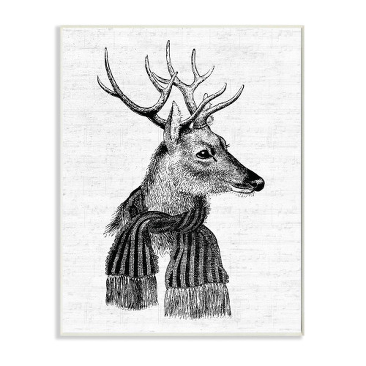 White and Black Reindeer in Scarf Portrait Christmas Wall Plaque Art 15" x 10"