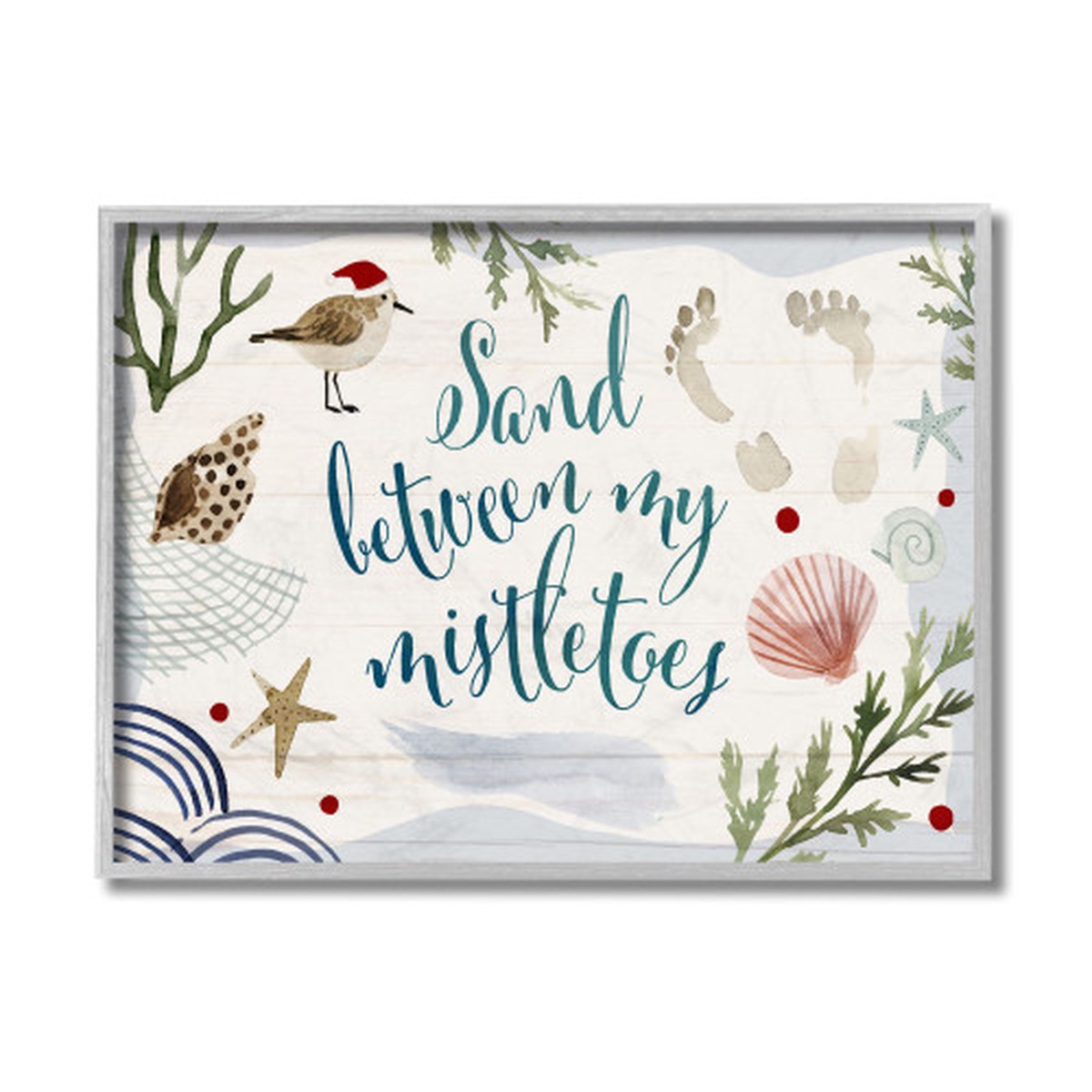 White and Blue Sand Between Mistletoes Giclee Texturized Wall Art Decor 16" x 20"