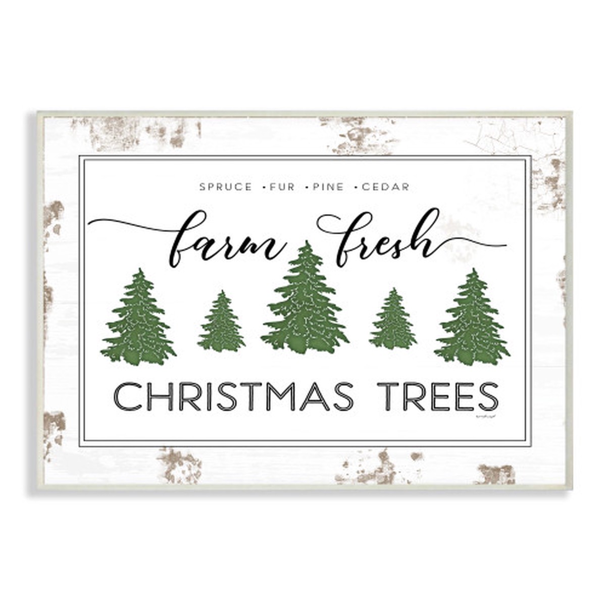 White and Green Farm Fresh Christmas Trees Framed Giclee Texturized Wall Plaque 10" x 15"
