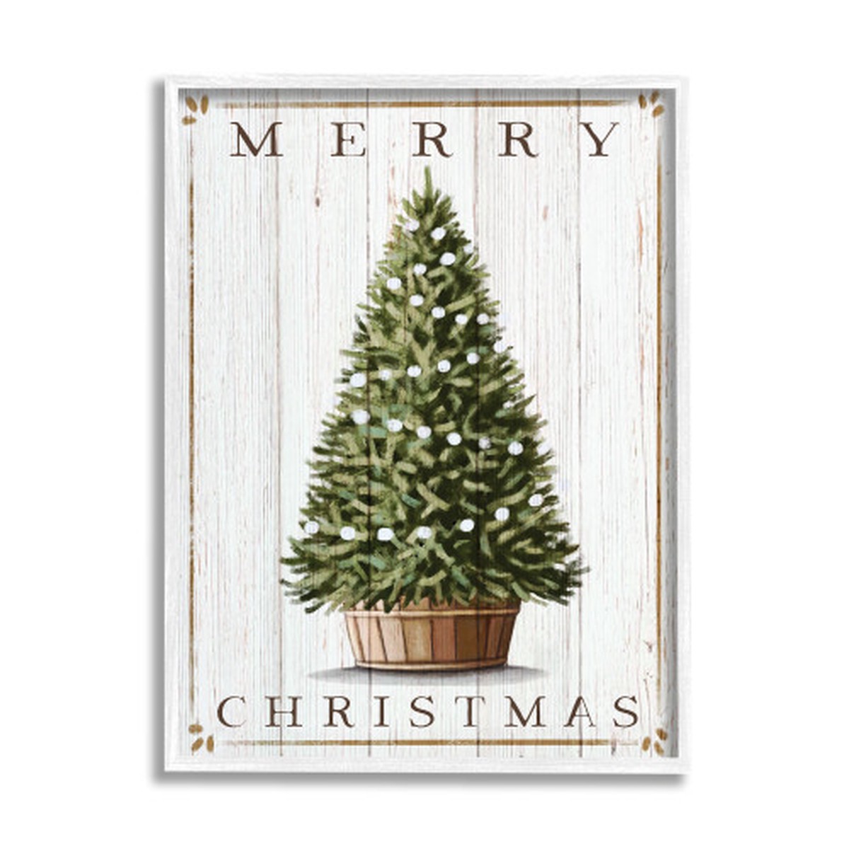 White and Green Merry Christmas Tree White Framed Wall Art 30" x 24"