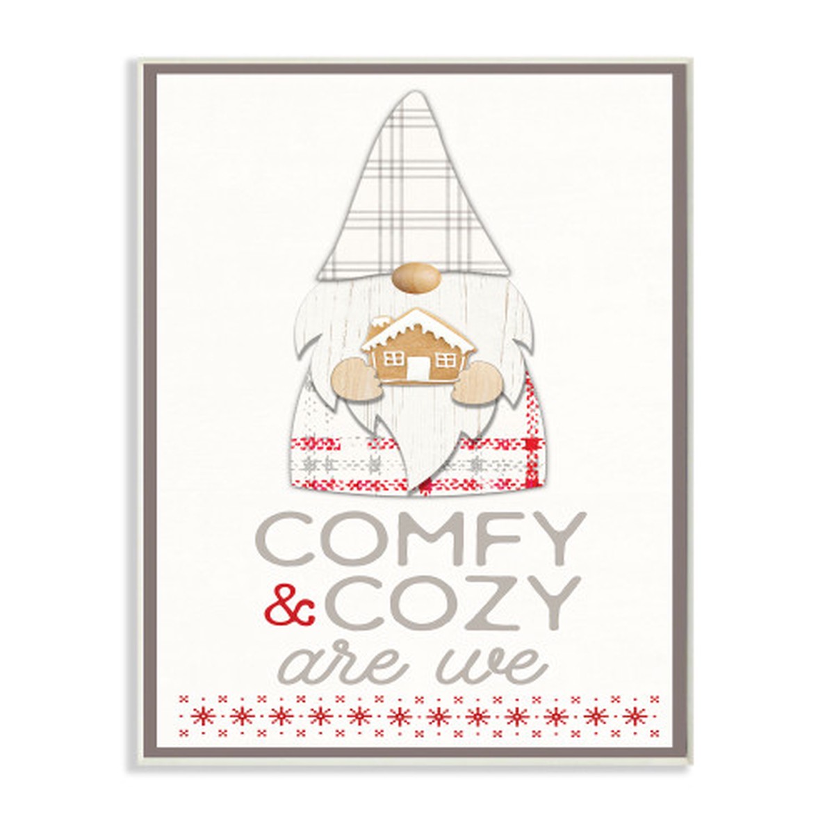 White and Red Comfy Cozy Phrase Plaid Gnome Christmas Wall Plaque Art 15" x 10"