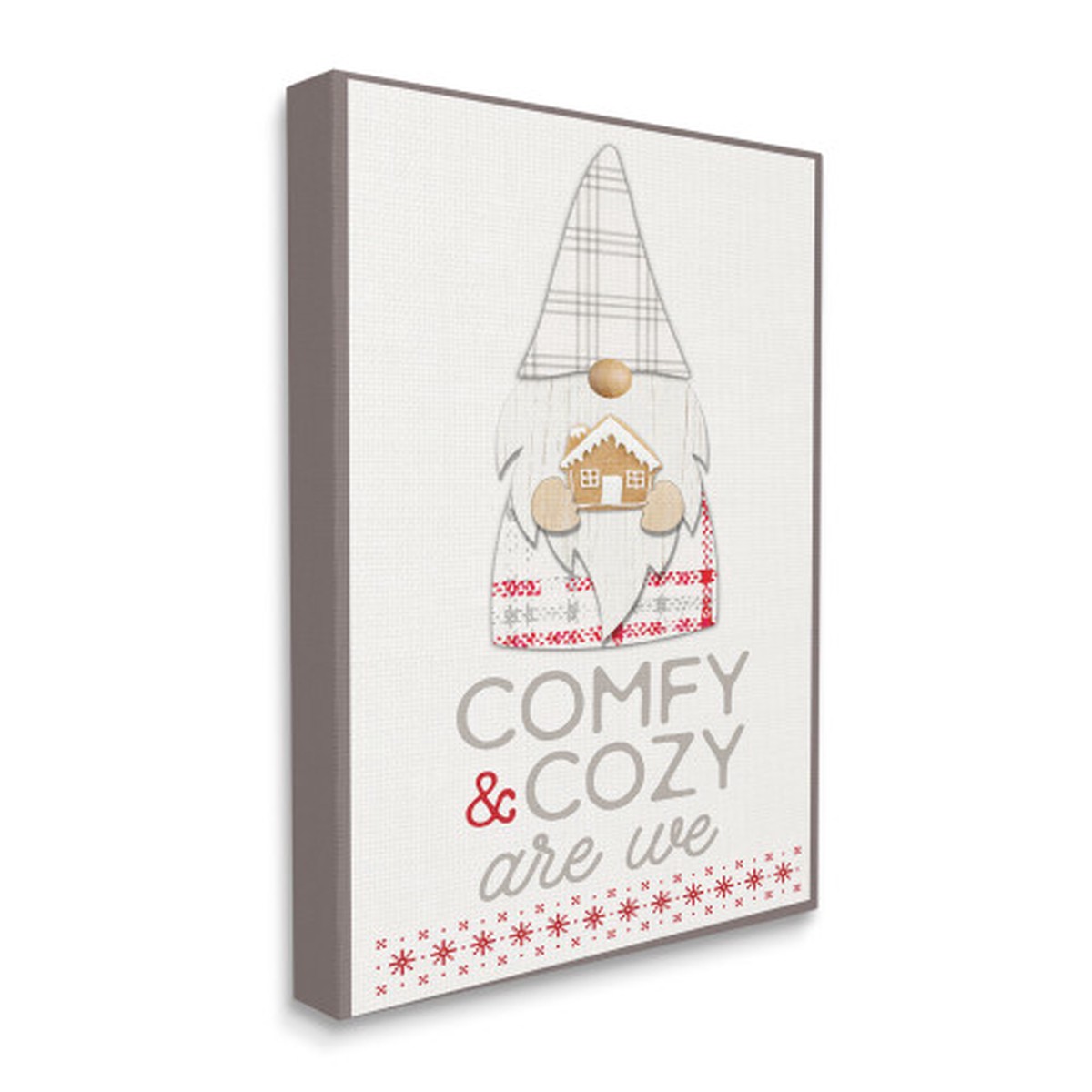 White and Red Comfy Cozy Phrase Plaid Gnome Christmas XXL Stretched Wall Art 40" x 30"