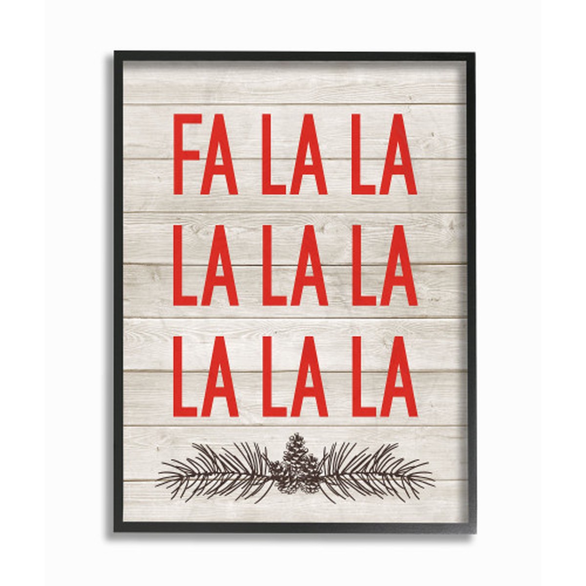 White and Red "Fa La La" Christmas Oversized Framed Giclee Texturized Art 20" x 16"