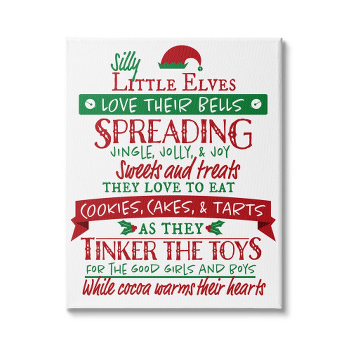White and Red Little Elves Festive List Phrases Stretched Christmas Wall Art 20" x 16"