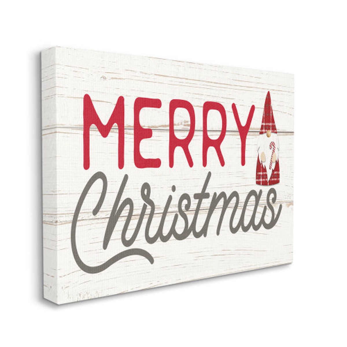White and Red Merry Christmas Gnome Rectangular Canvas Wall Art Decor 30" x 24"