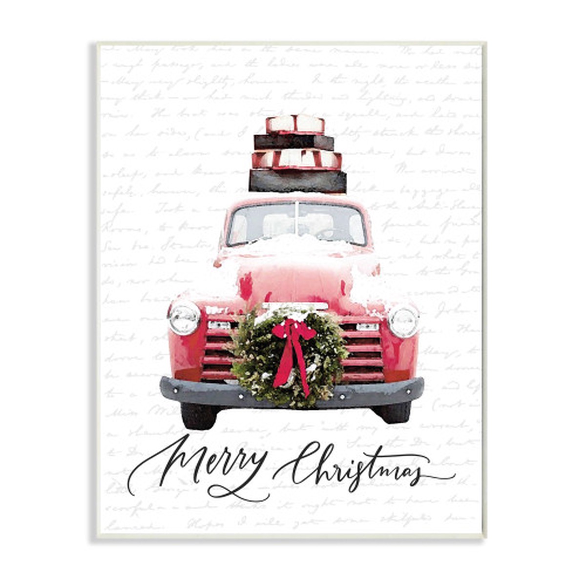 White and Red "Merry Christmas" Holiday Truck Wall Plaque Art 19" x 13"