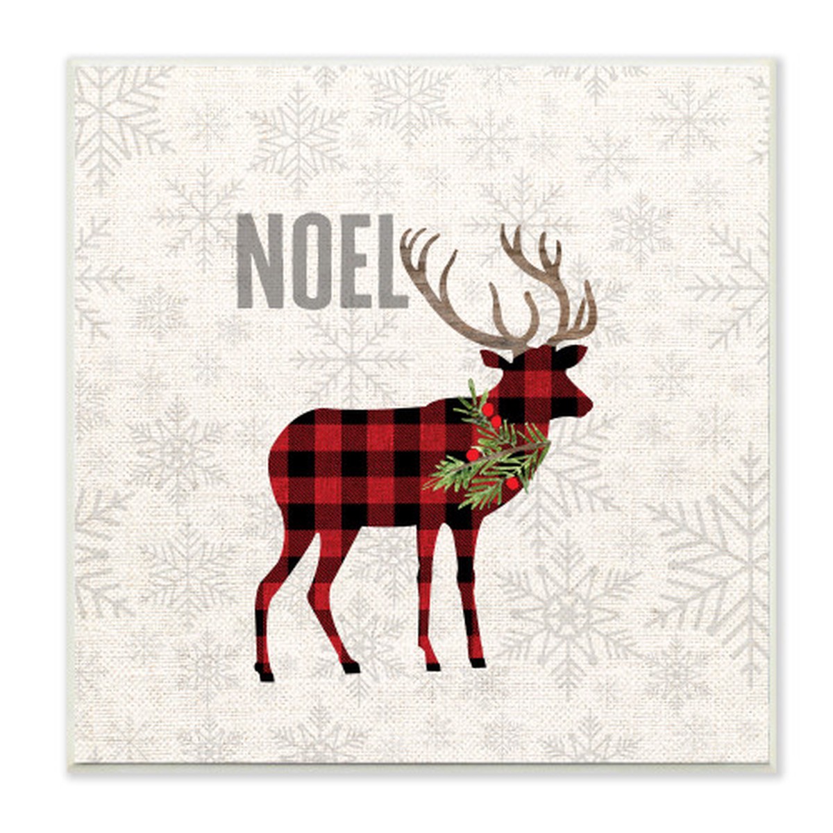 White and Red Noel Patchwork Reindeer Snowflakes Christmas Wall Plaque Art 12"