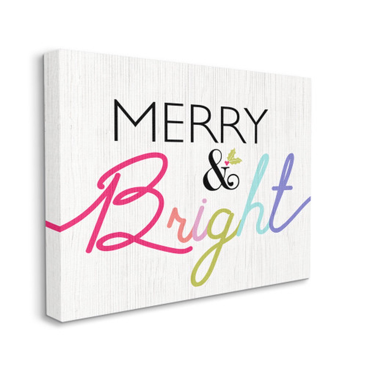 White "Merry and Bright" Whimsical XXL Stretched Canvas Christmas Wall Art 48" x 36"