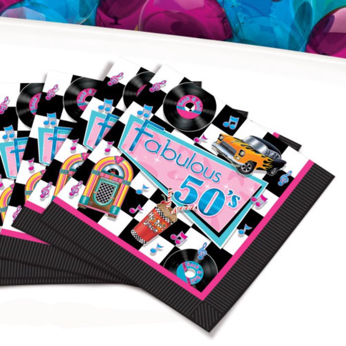 2-Ply Disposable 50's Theme Luncheon Party Napkins - 6.5" - Multicolor - Pack of 192