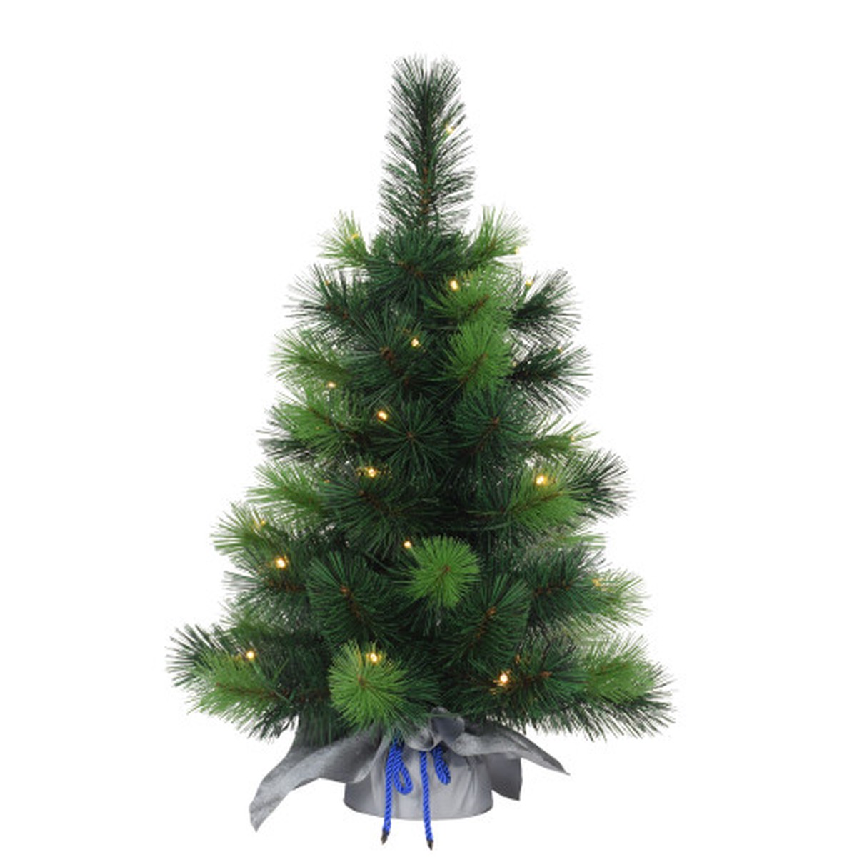 2' Pre-Lit Table Top Artificial Christmas Tree in Silver Sac, Warm White Lights