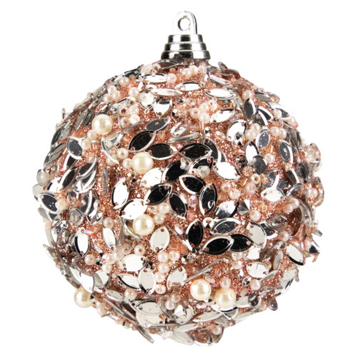 3.25" Pink Glitter Christmas Ball Ornament with White Beads