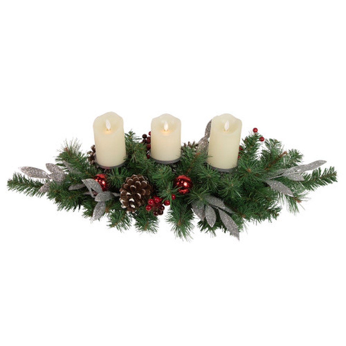 32" Frosted Pine and Berries Artificial Christmas Candle Holder Centerpiece