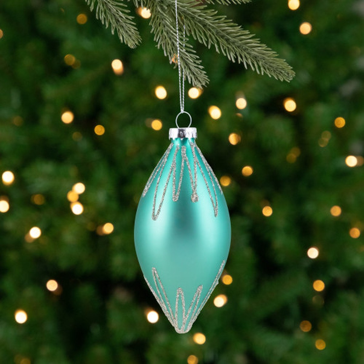 5" Matte Finial with Glittered Starburst Glass Christmas Ornament - Green