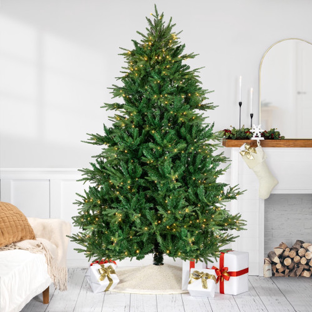 6.5' Real Touch Full Pre-Lit Juniper Pine Artificial Christmas Tree - Warm White LED