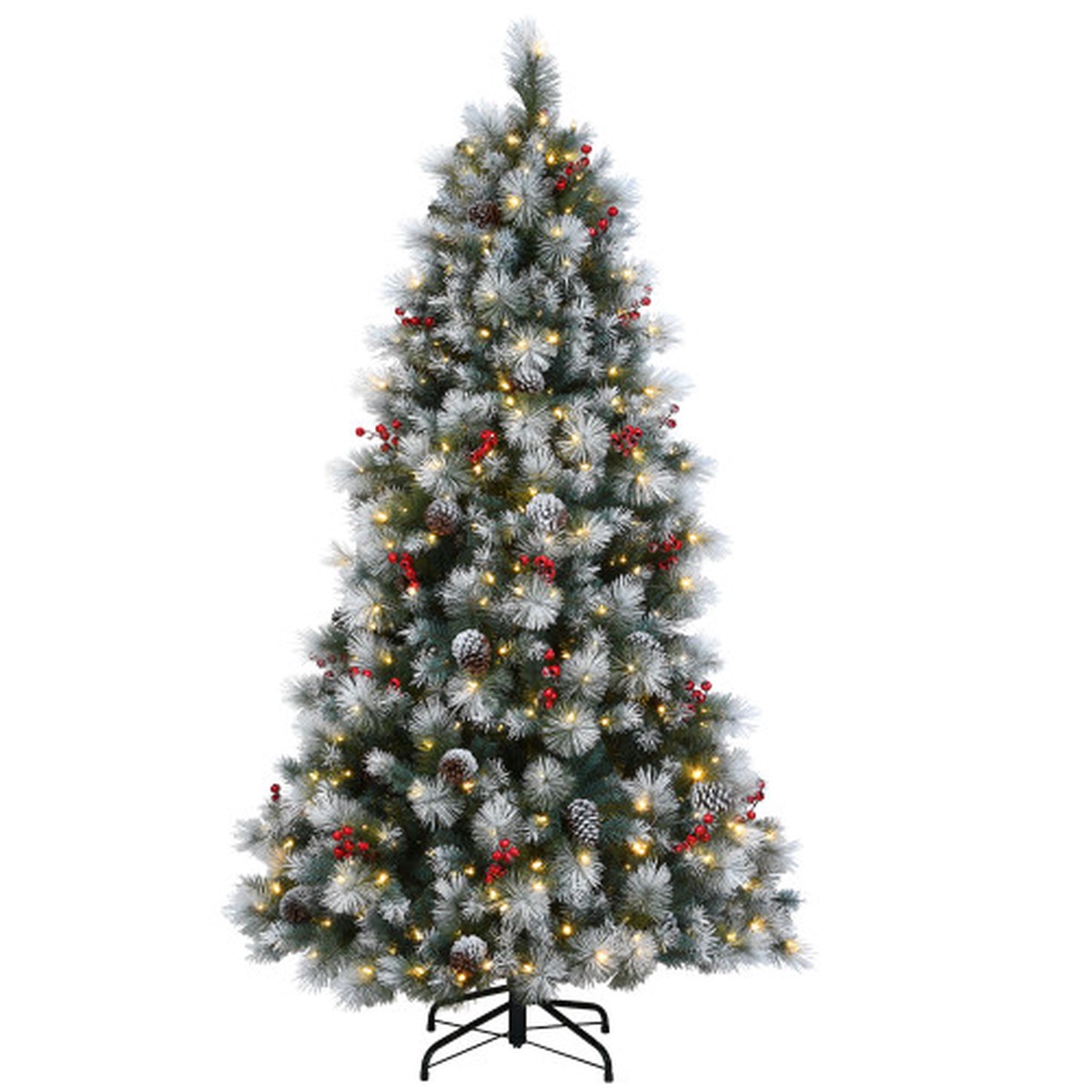 7.5' Pre-Lit Medium Snowy Glacier Pine Artificial Christmas Tree, Multicolor LED Lights