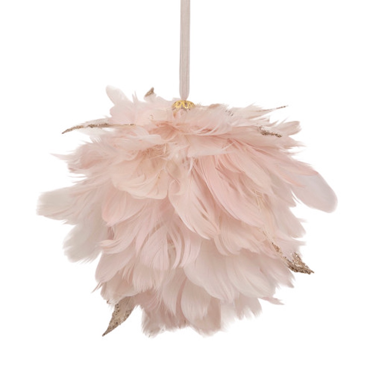 8" Pink and Gold Glitter Feather Ball Christmas Ornament