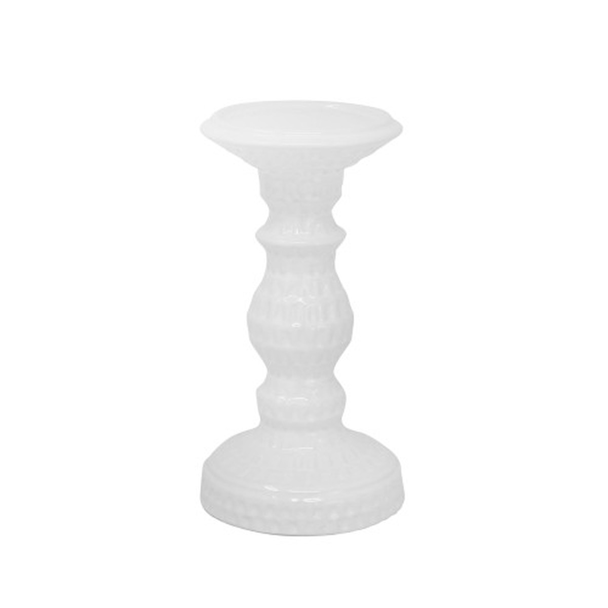 8" White Coastal Dimpled Pillar Candle Holder