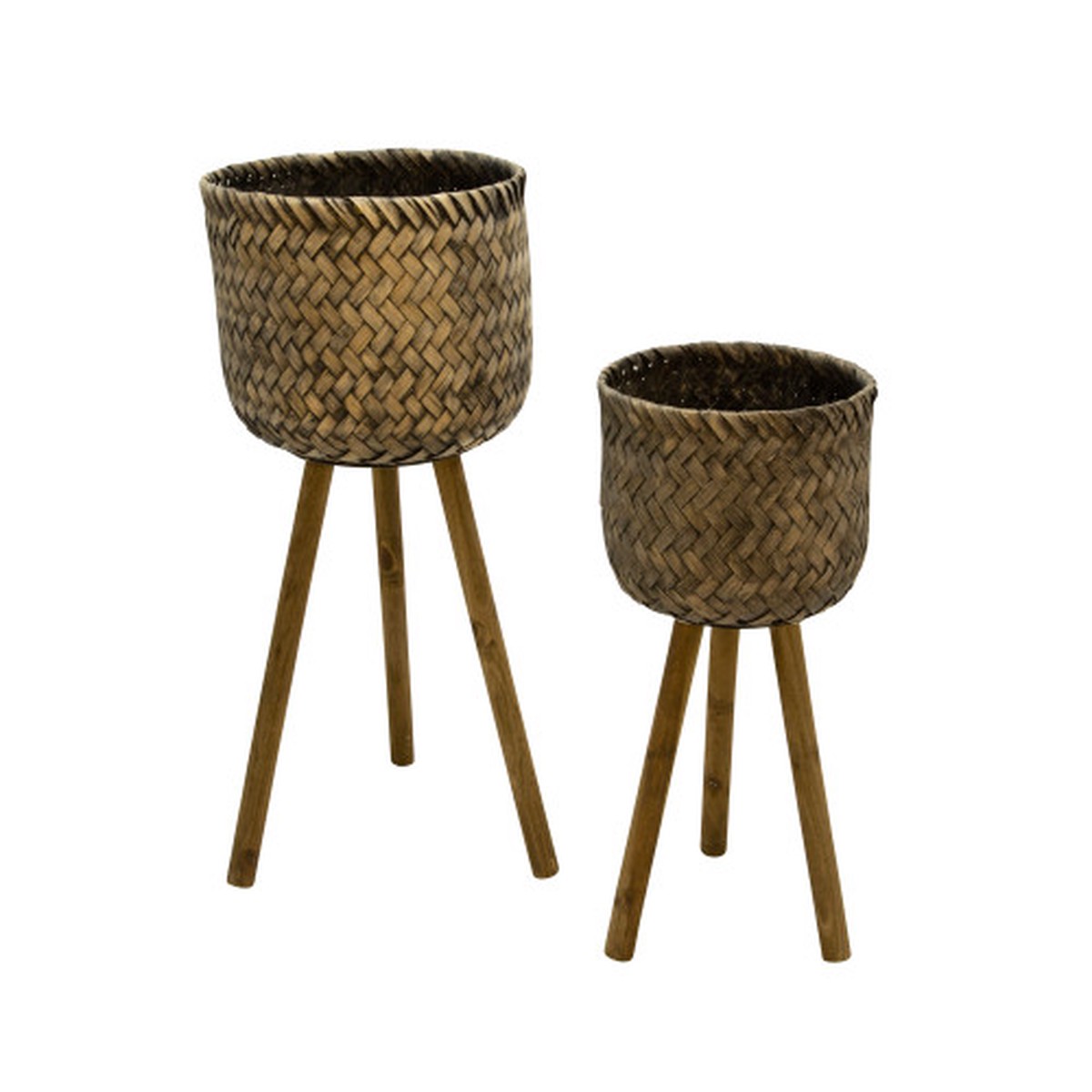 Bamboo Outdoor Planters on Stand - 23" - Brown and Black - Set of 2