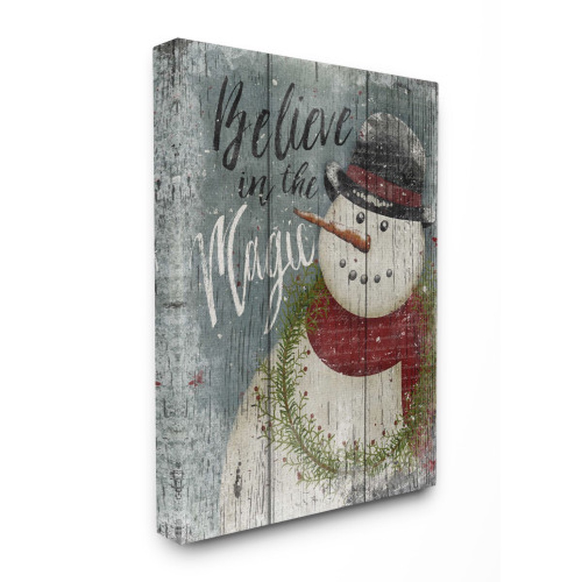 Black and White "Believe in the Magic" Snowman Christmas Rectangular Wall Art 40" x 30"