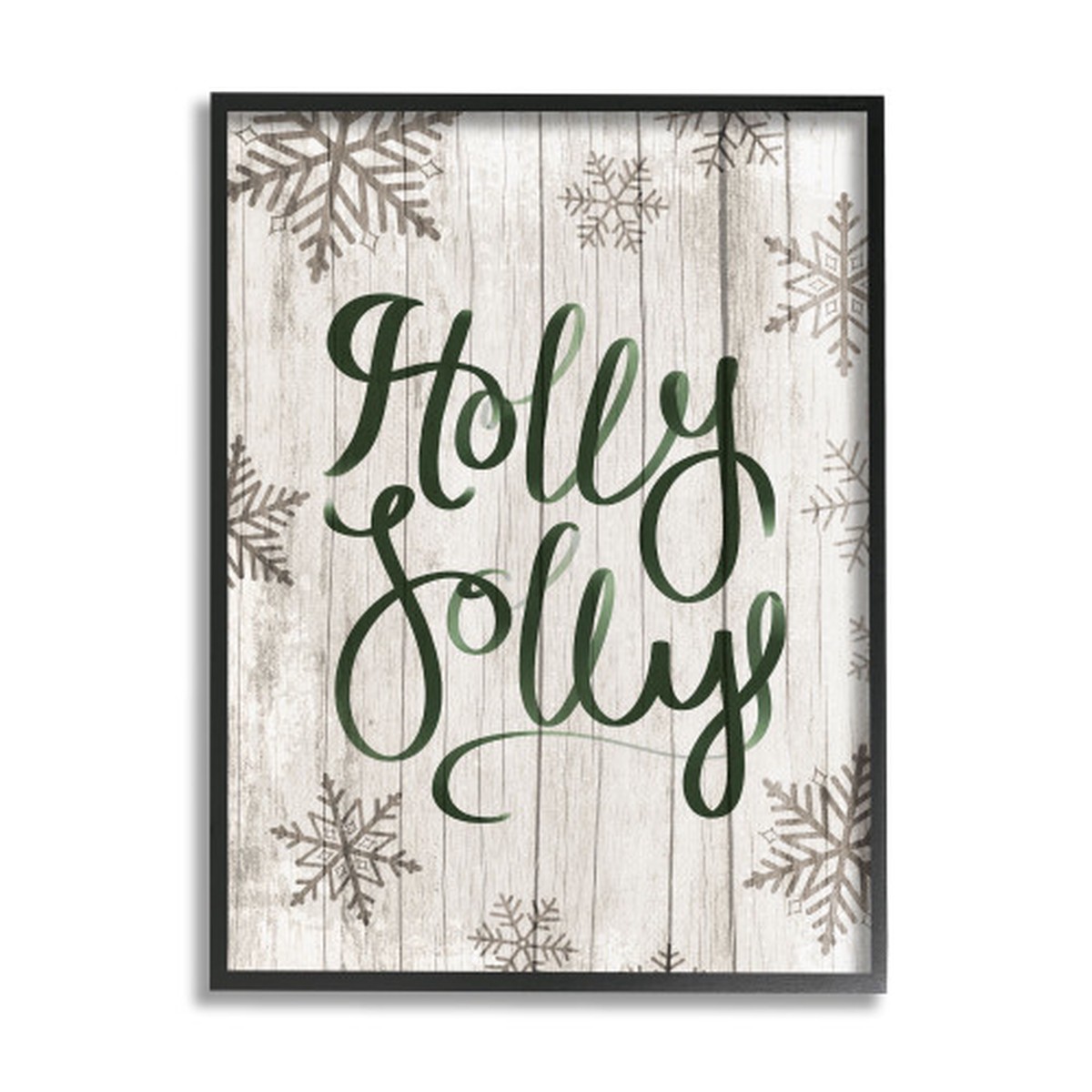 Black and White Holly Jolly Rustic Snowflakes XXL Black Framed Wall Art 30" x 24"