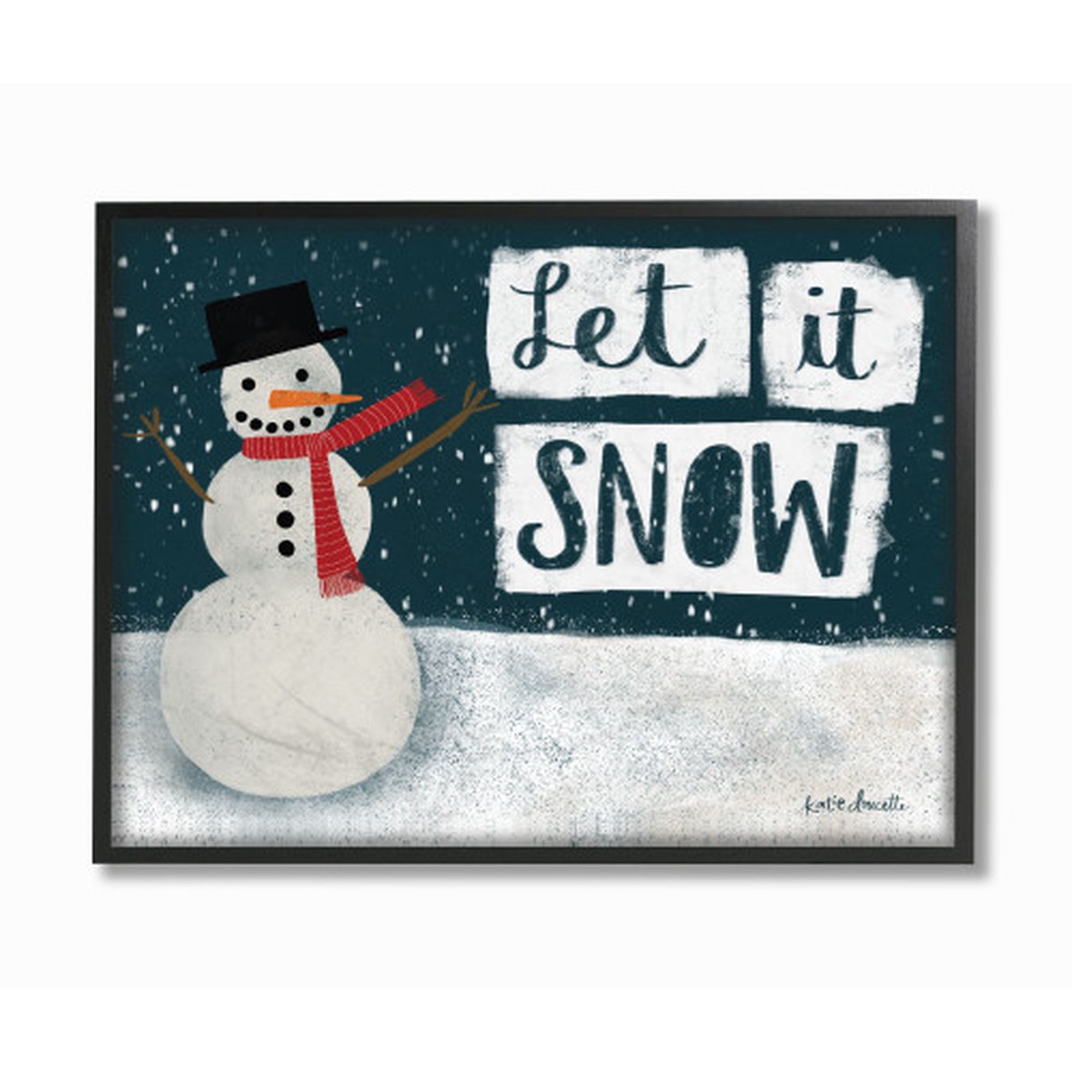 Blue and Black "Let it Snow" Snowman with Scarf Framed Christmas Wall Art 16" x 20"