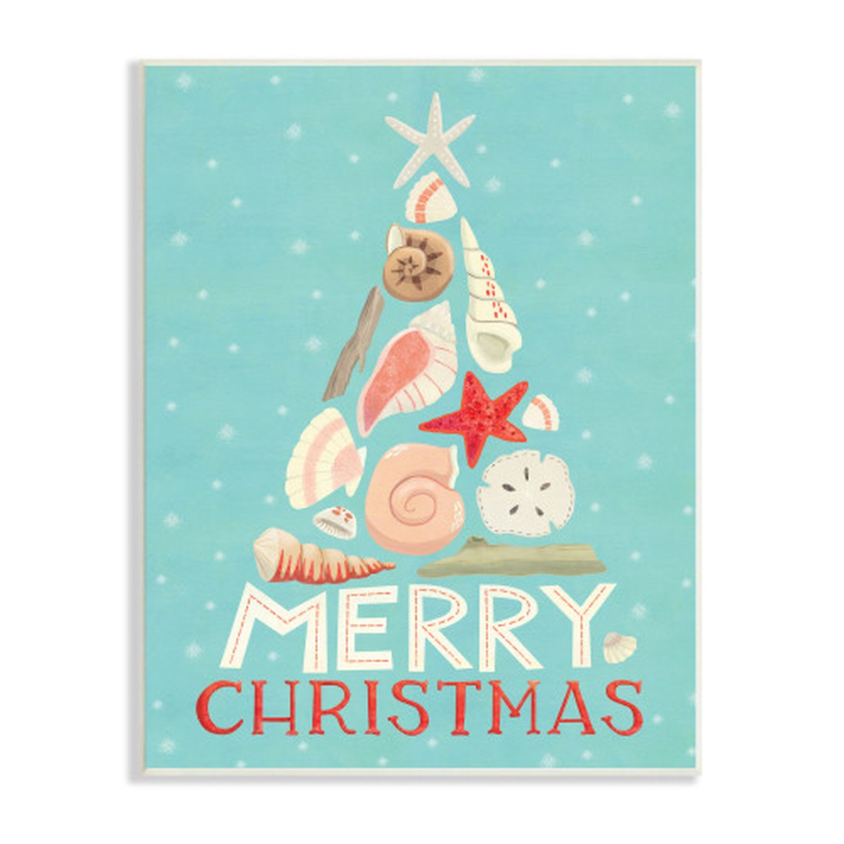 Blue and White Merry Christmas Nautical Polka Dots Rectangular Wall Plaque Art 19" x 13"