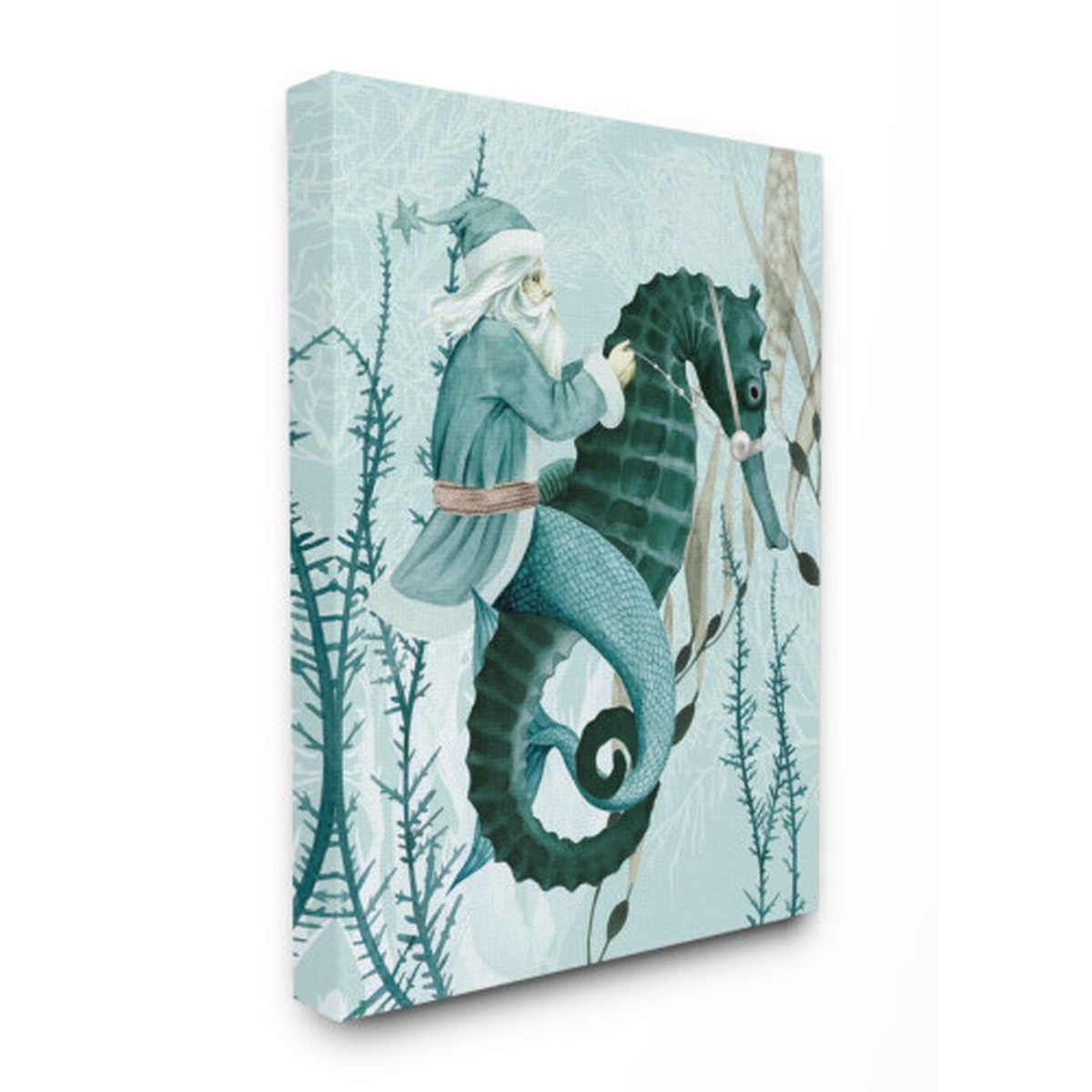 Blue and White Sea Santa Ocean Christmas Rectangular Wall Art Decor 30" x 24"