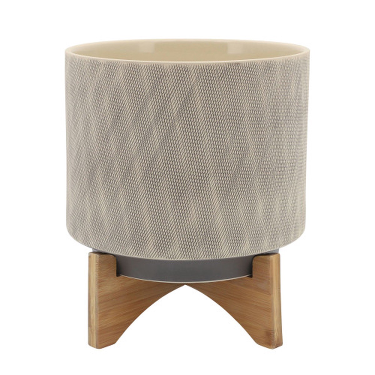 Ceramic Mesh Planter with Stand - 12" - Brown and Gray