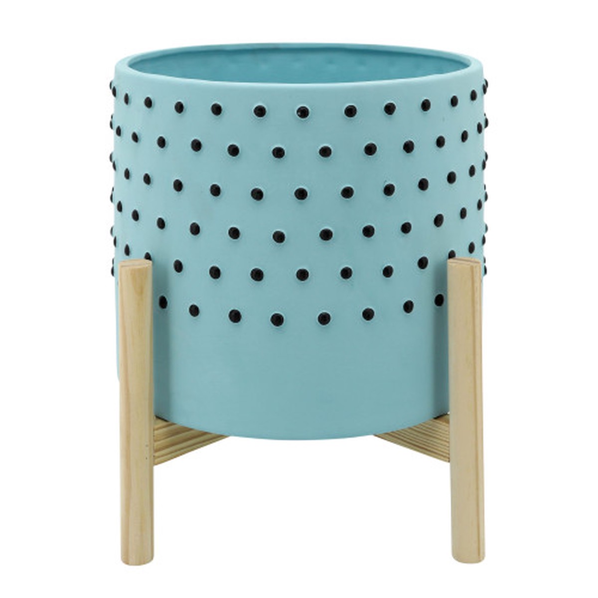 Ceramic Polka Dot Planter with Stand - 10" - Blue