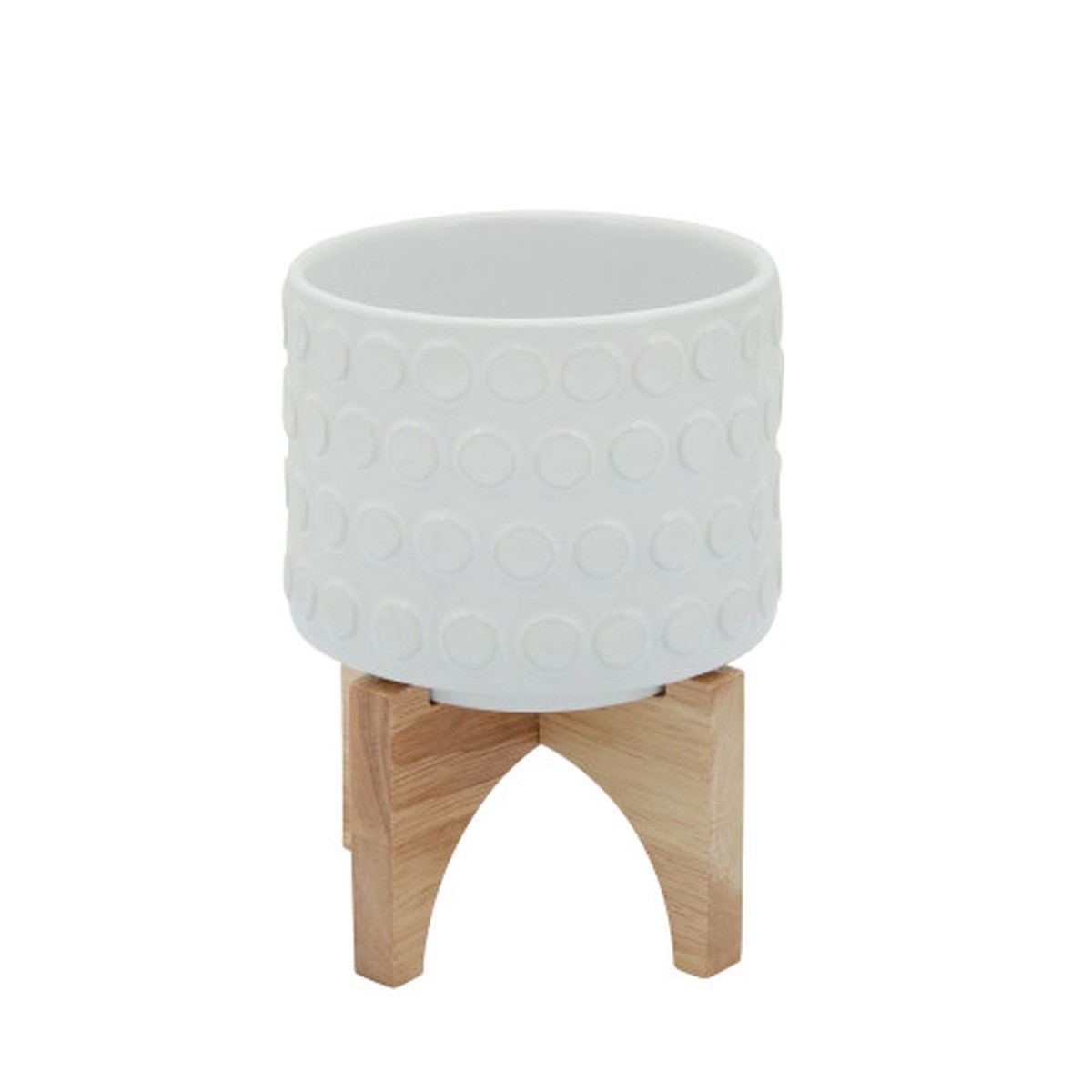 Circle Pattern Ceramic Planter on Stand - 6" - White and Brown