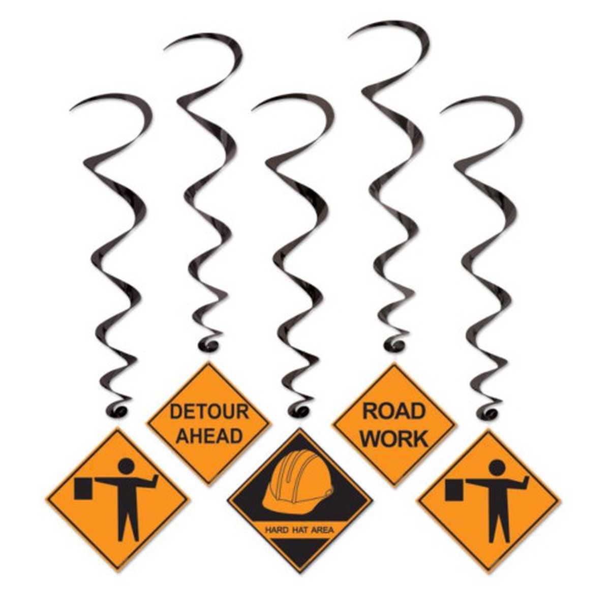 Construction Whirls Hanging Party Decorations - 40" - Black and Orange - Pack of 30